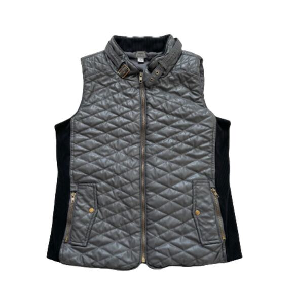Poof Quilted Vest Deep Gray Faux Leather Quilted Knit Side Panel Pockets Small - Picture 11 of 11